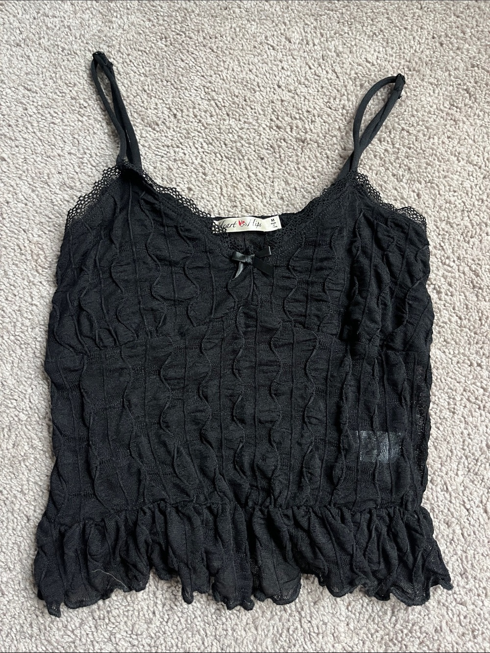 Heart Hips Black Lace-Trim Ruffle Tank Top